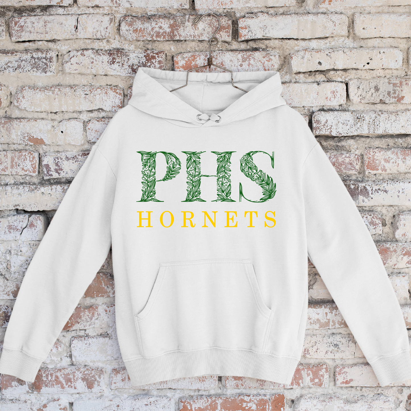 Green Bay Preble Hornets Green Floral Design - White Tee, Crewneck, or Hoodie