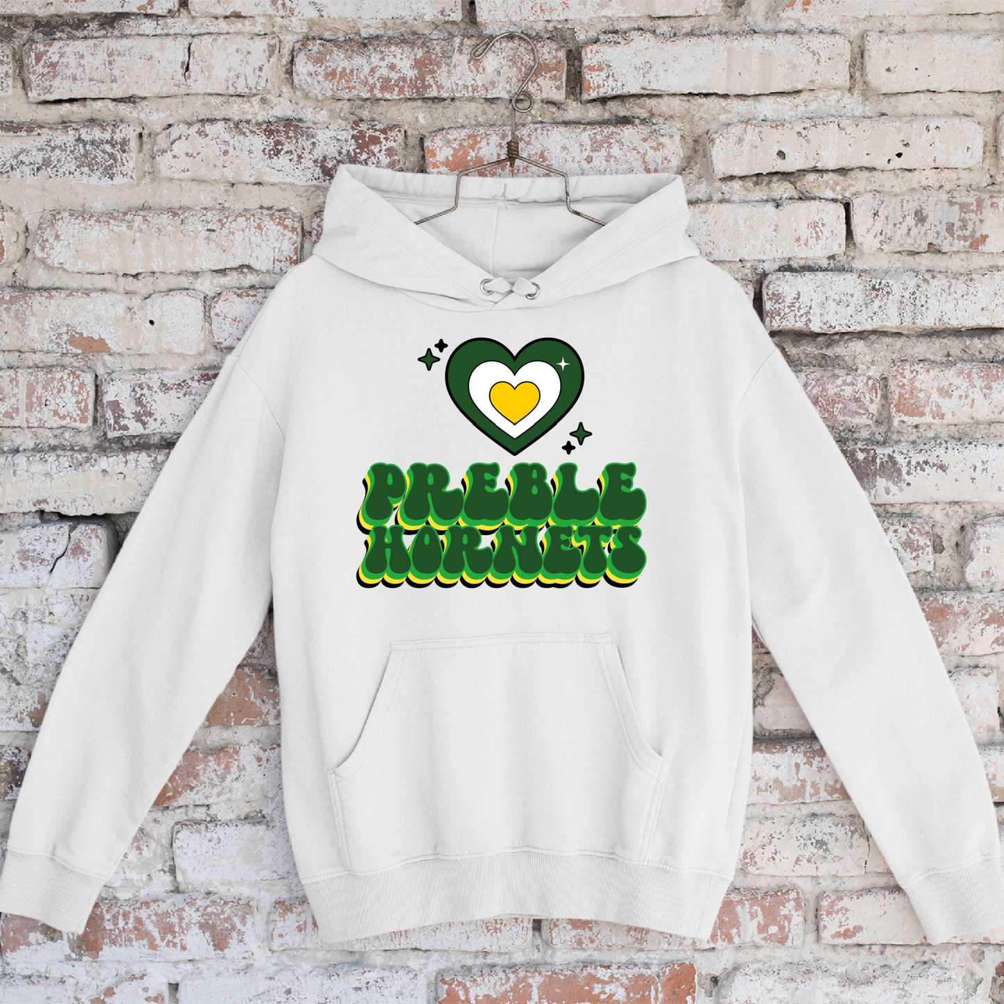 Green Bay Preble Hornets Retro Design - White Tee, Crewneck, or Hoodie