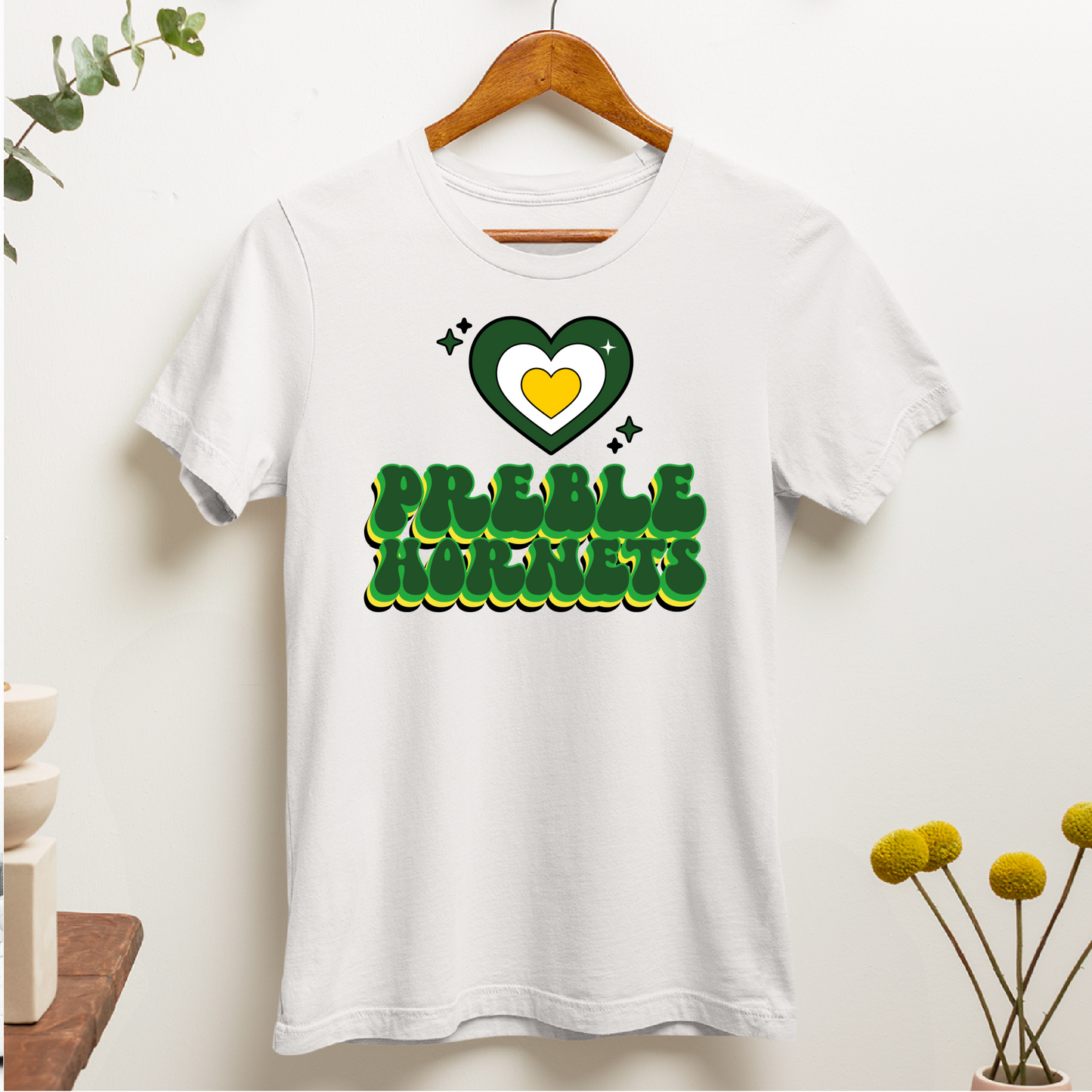 Green Bay Preble Hornets Retro Design - White Tee, Crewneck, or Hoodie