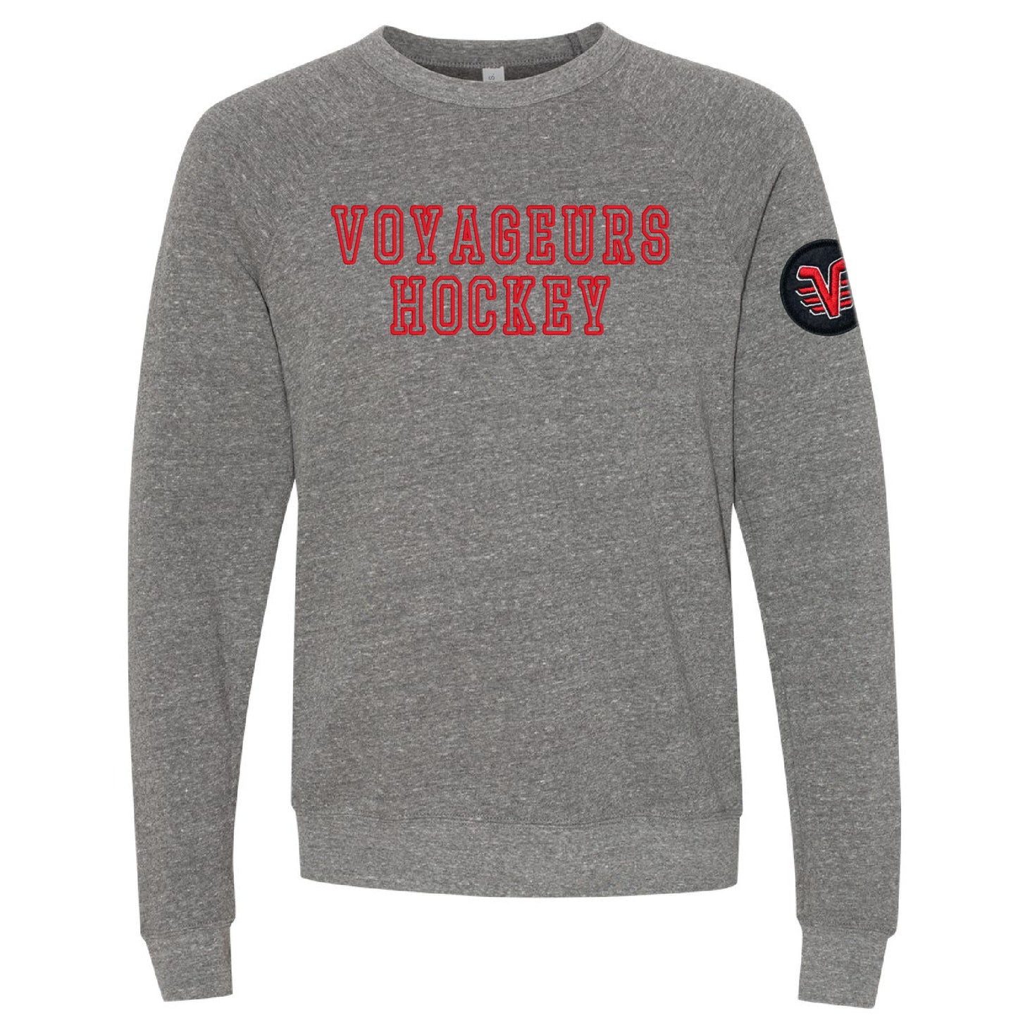 Voyageurs Hockey Varsity Block - Gray Crewneck with Logo Arm Patch