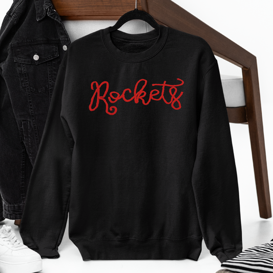 White Custom Team Crewneck - Neenah Rockets - Chenille Embroidery