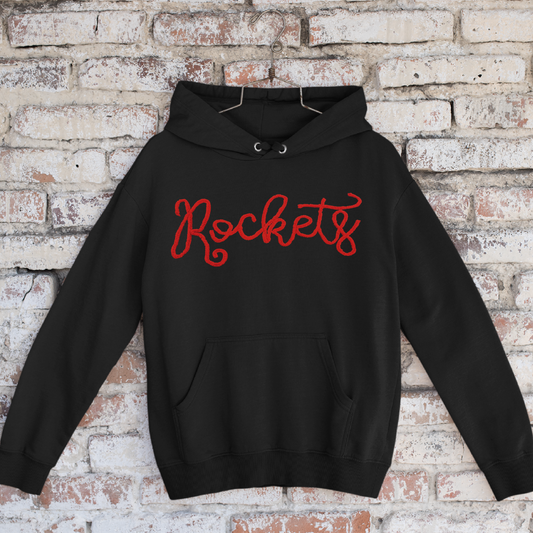 Black Custom Team Hoodie - Neenah Rockets - Chenille Embroidery