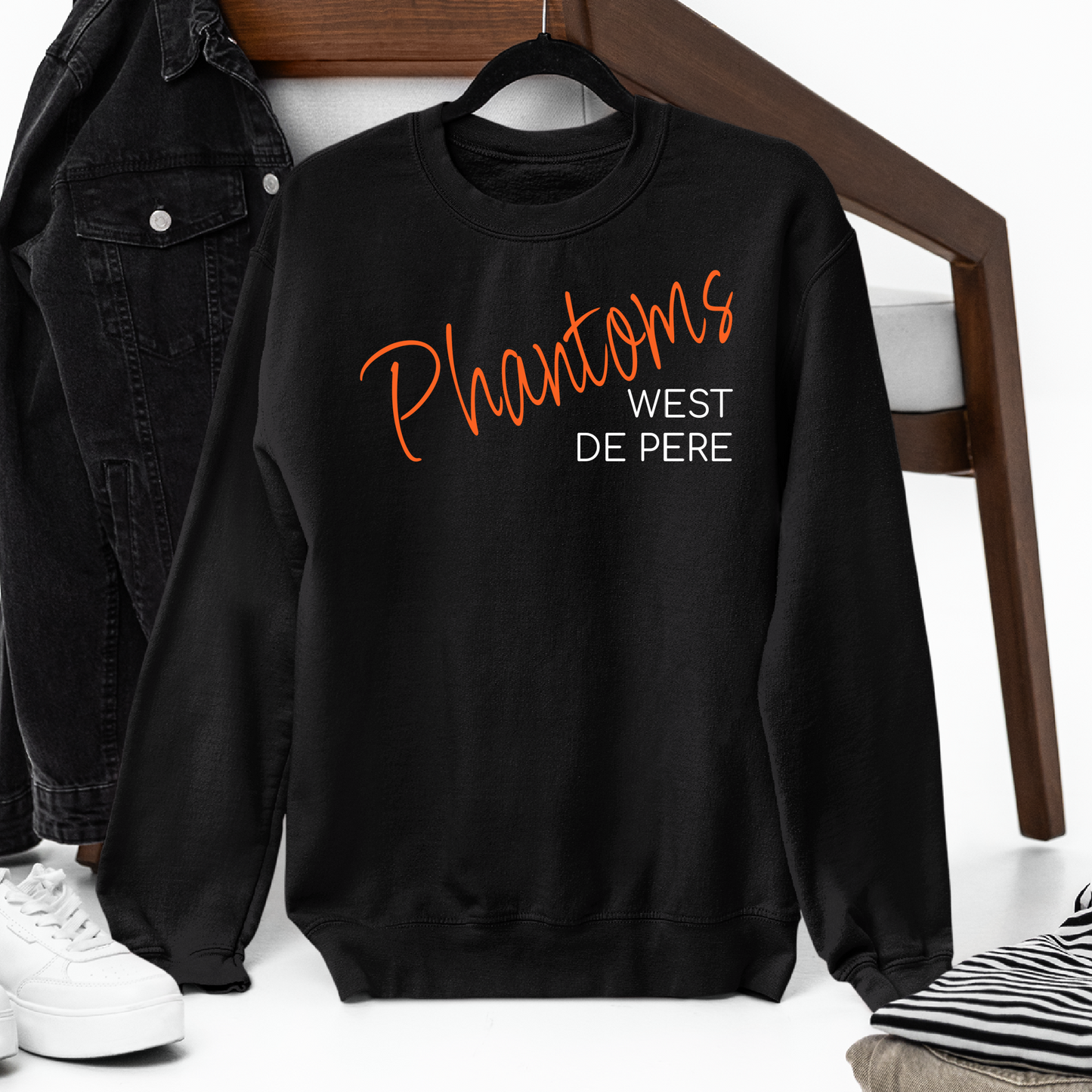 West De Pere Phantoms Script - Black Tee, Crewneck, or Hoodie