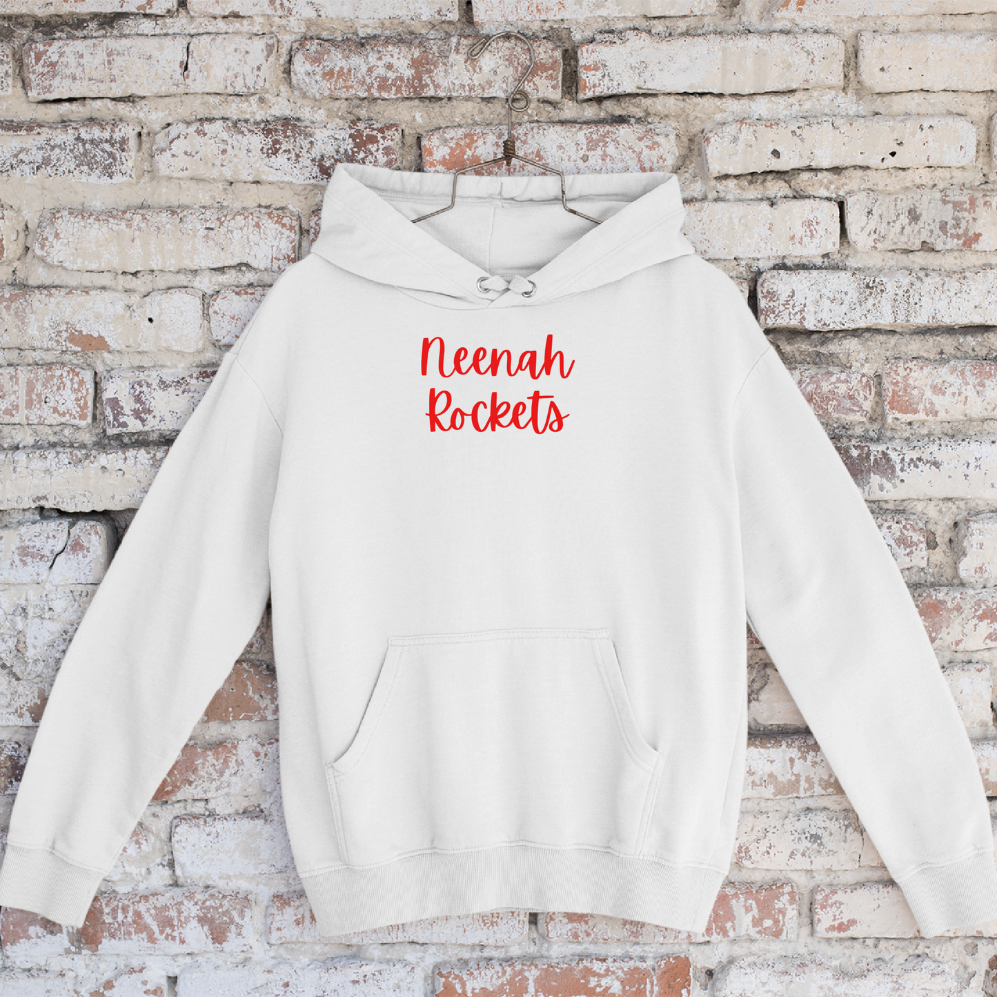 Neenah Rockets Small Red Script - White Tee, Crewneck, or Hoodie