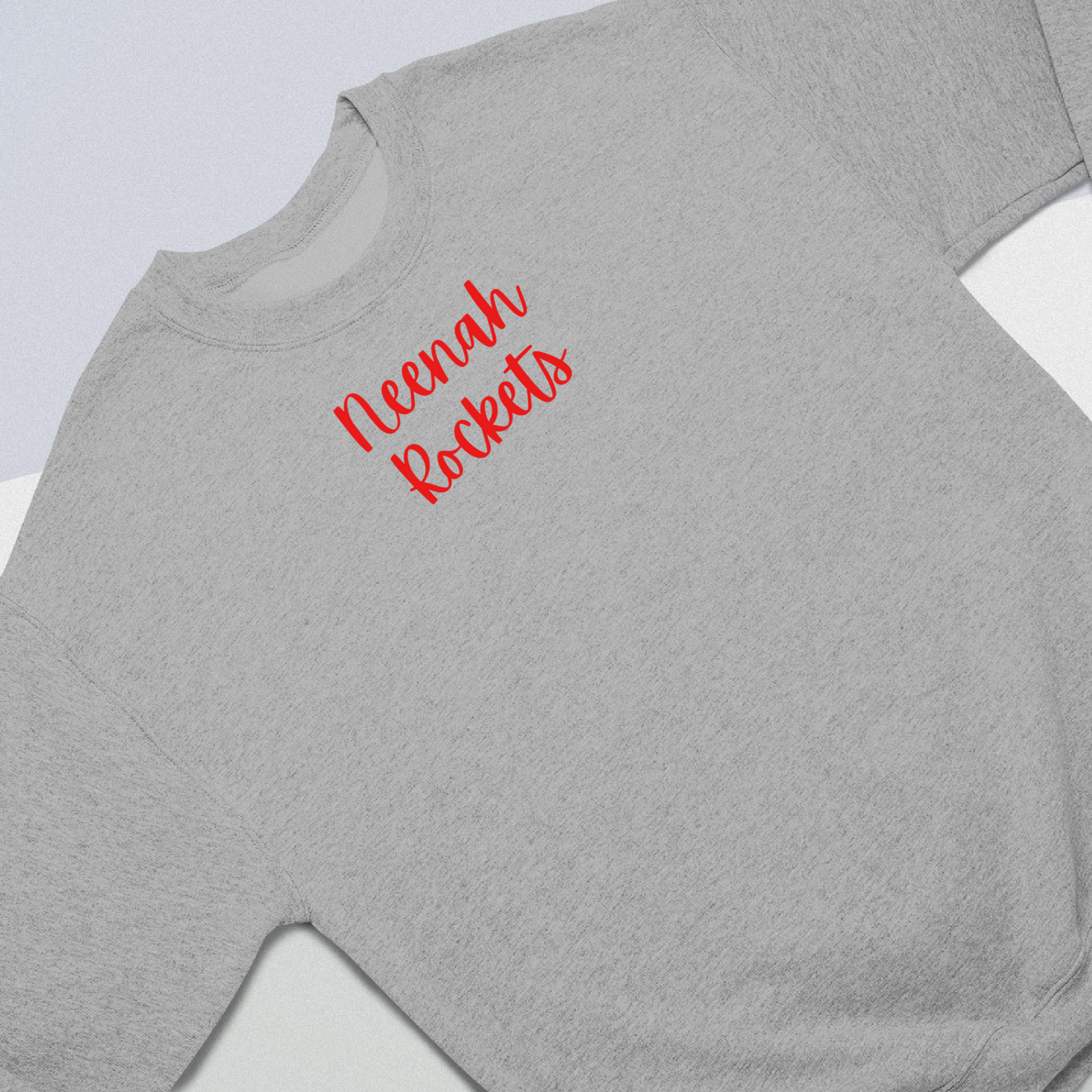 Neenah Rockets Small Red Script - Athletic Gray Tee, Crewneck, or Hoodie