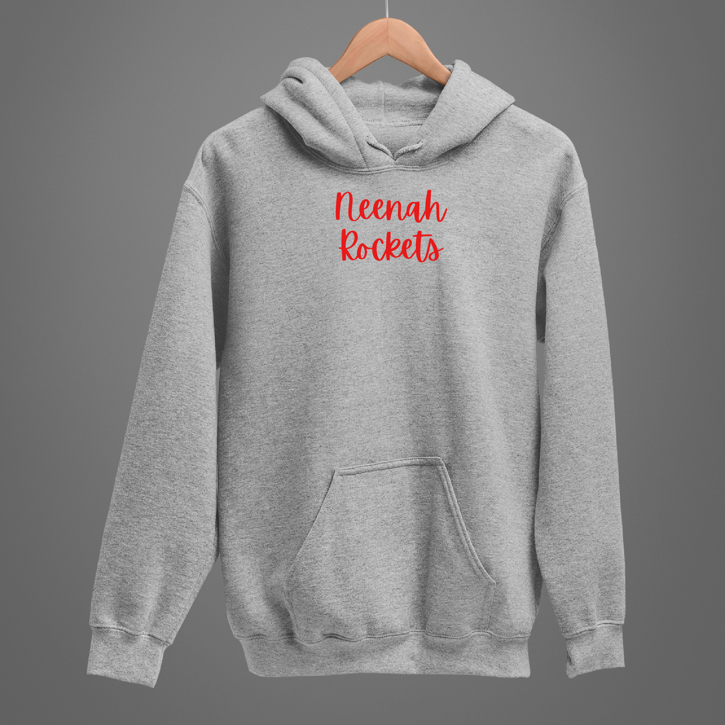 Neenah Rockets Small Red Script - Athletic Gray Tee, Crewneck, or Hoodie