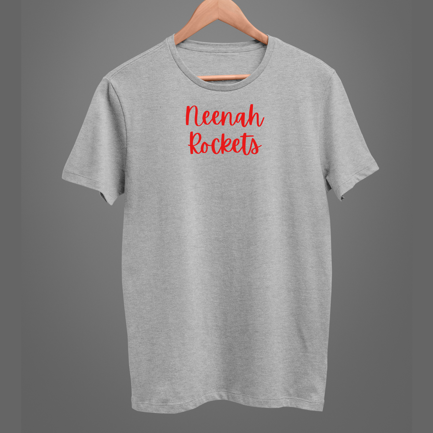 Neenah Rockets Small Red Script - Athletic Gray Tee, Crewneck, or Hoodie