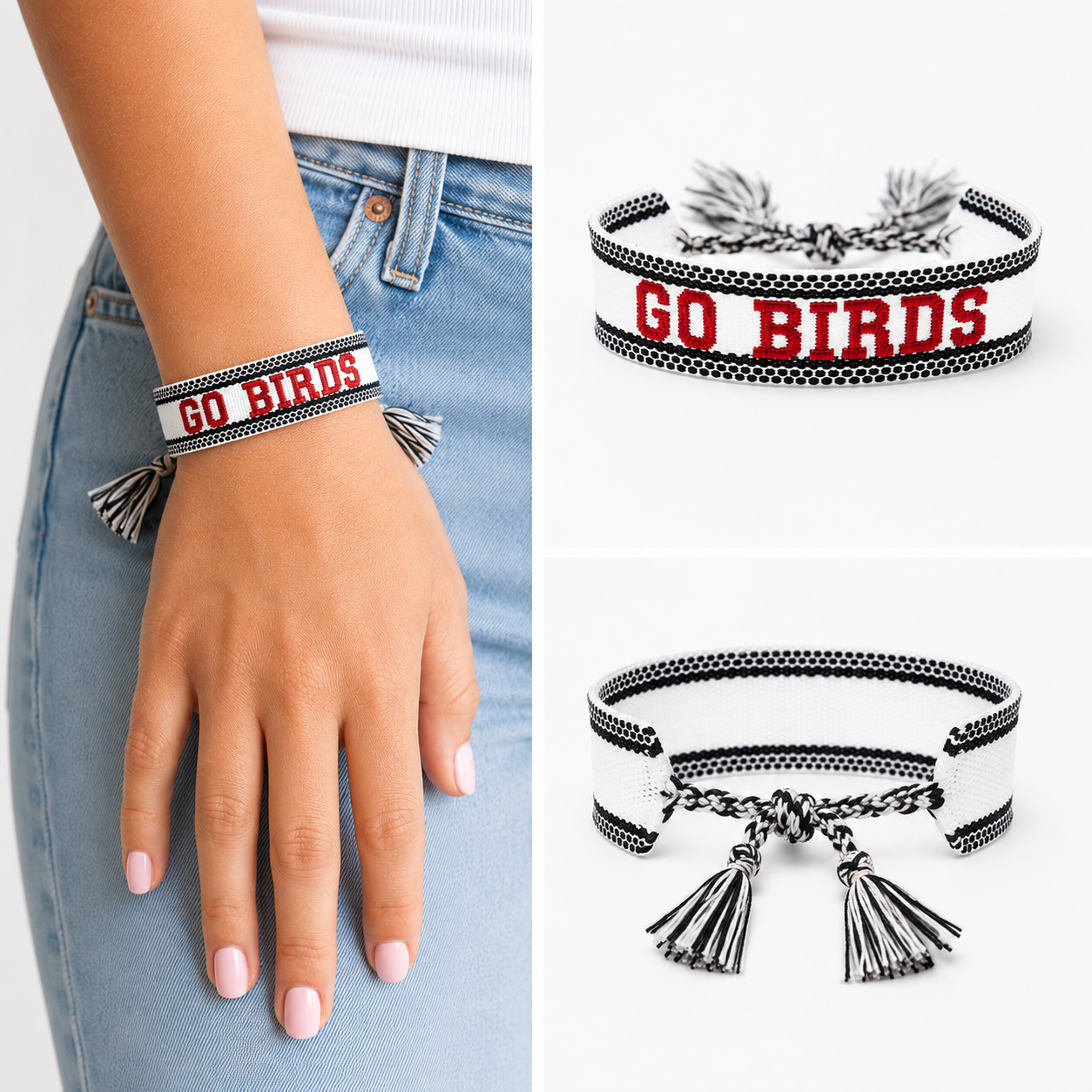 De Pere Redbirds "GO BIRDS" Adjustable Embroidered Woven Bracelet