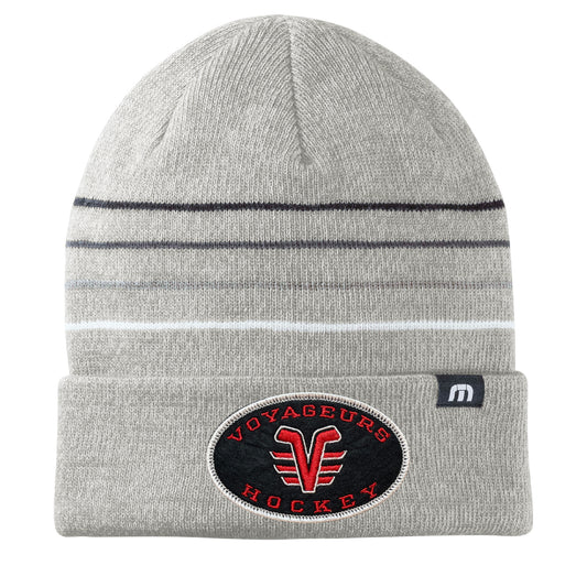 De Pere Voyageurs High School Hockey Winter Pom Hat | Travis Mathews Knit Beanie Oval Patch