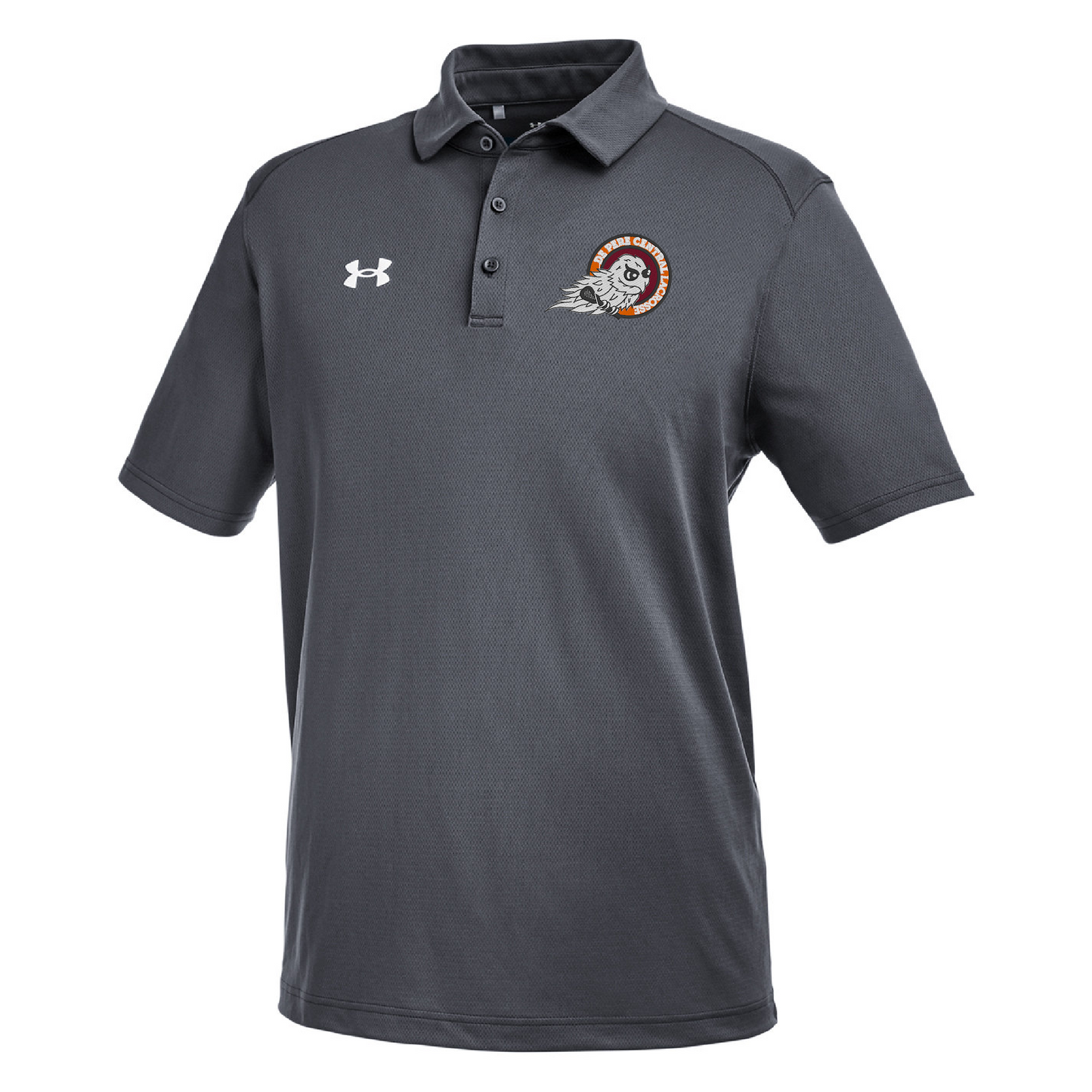 De Pere Central Lacrosse - Charcoal Gray Men's Tech Polo - Embroidered Ghostbirds Logo