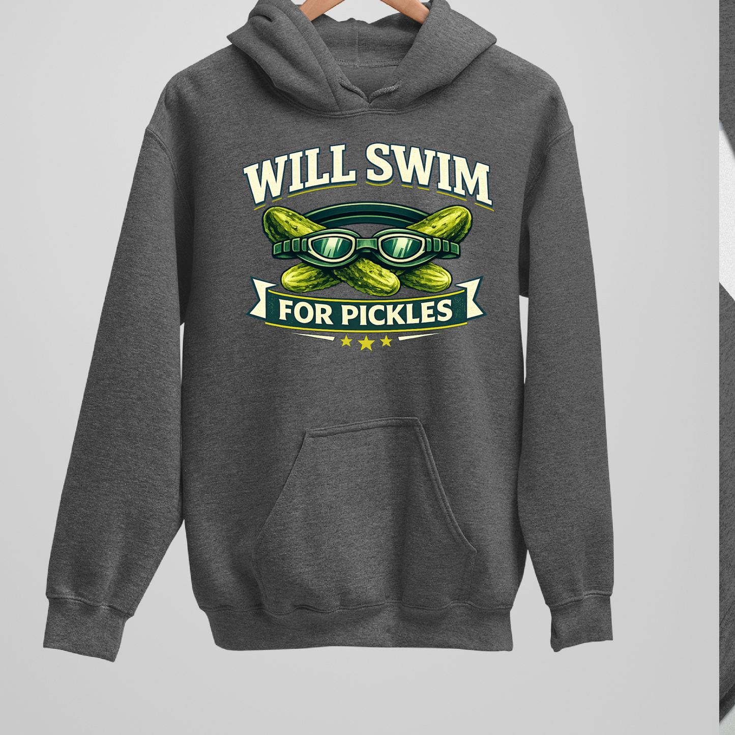 Will Swim For Pickles Vintage - Dark Heather Tee, Long Sleeve Tee, Crewneck, or Hoodie