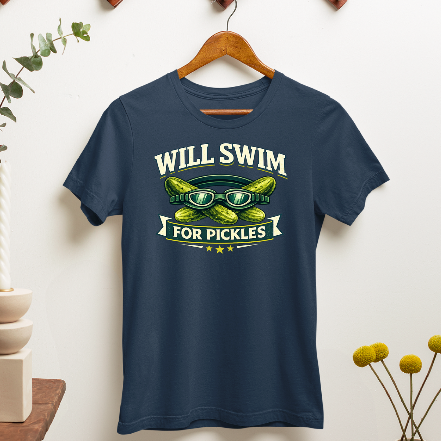 Will Swim For Pickles Vintage - Navy Tee, Long Sleeve Tee, Crewneck, or Hoodie