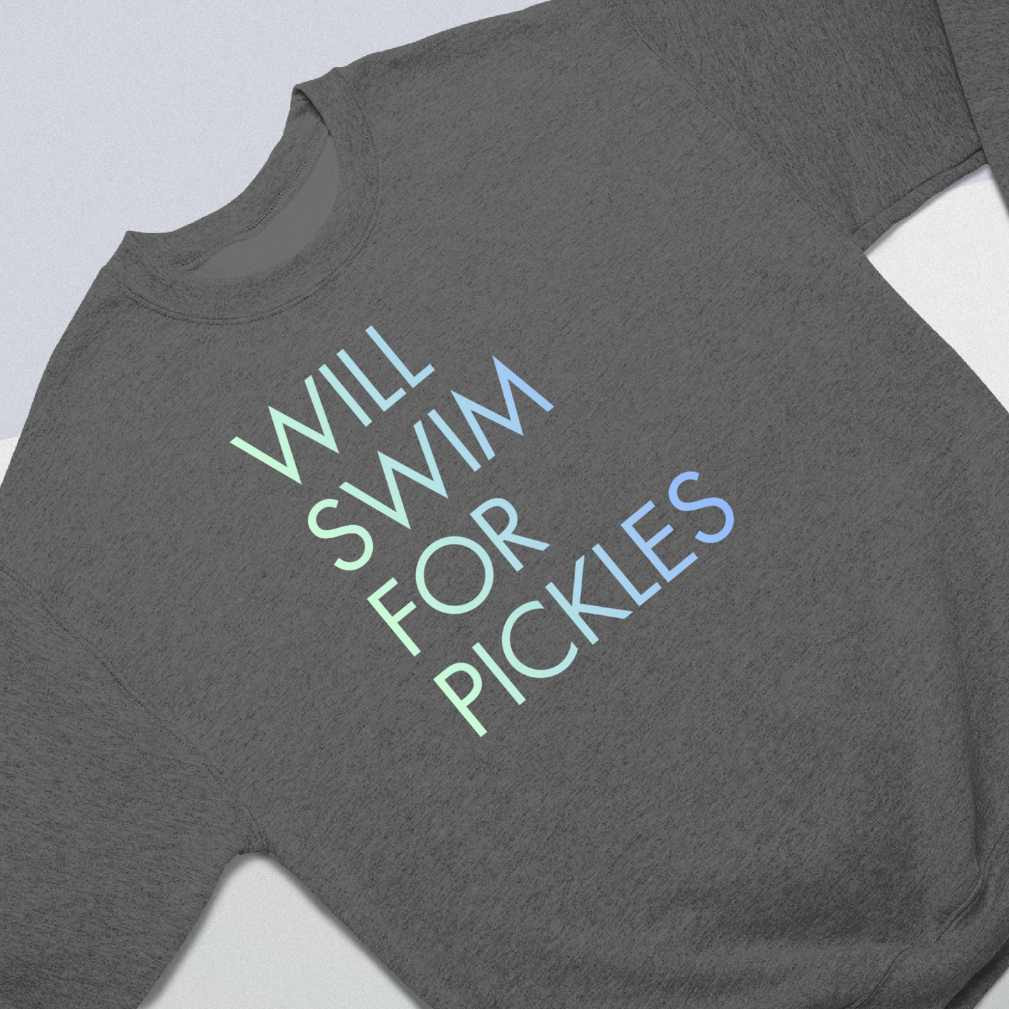 Will Swim for Pickles Minimalist - Dark Heather Tee, Long Sleeve Tee, Crewneck, or Hoodie
