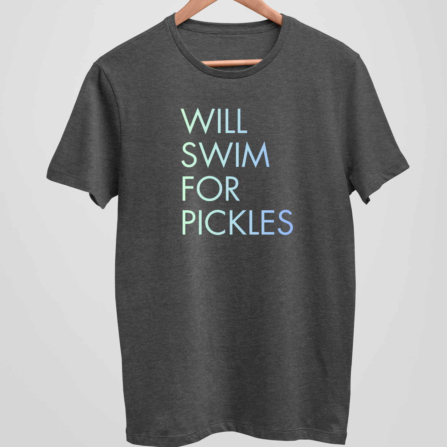 Will Swim for Pickles Minimalist - Dark Heather Tee, Long Sleeve Tee, Crewneck, or Hoodie