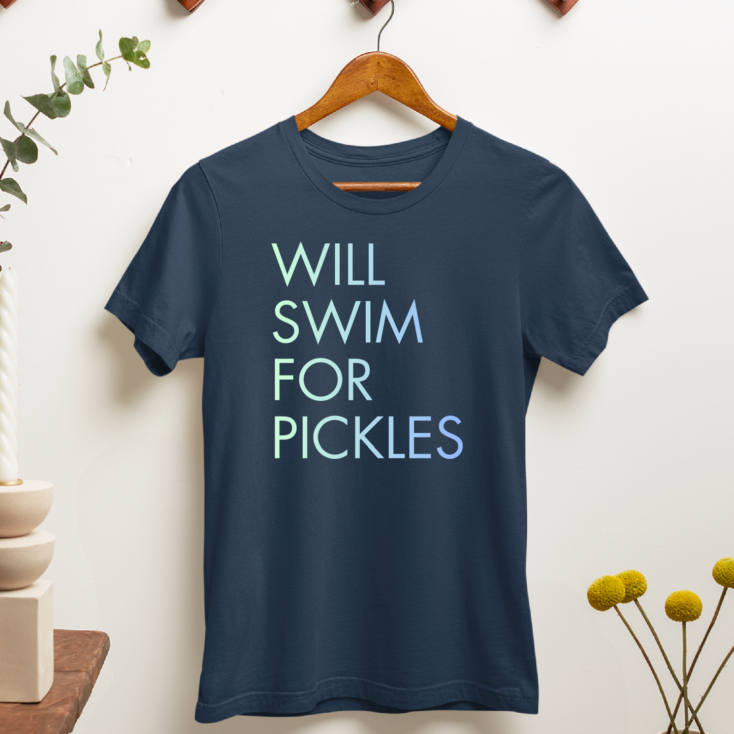 Will Swim for Pickles Minimalist - Navy Tee, Long Sleeve Tee, Crewneck, or Hoodie
