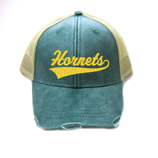 Preble Distressed Trucker Hat - Hornets Athletic Script with Ribbon
