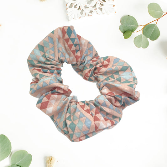Hair Scrunchie | Coral & Blue Graphic