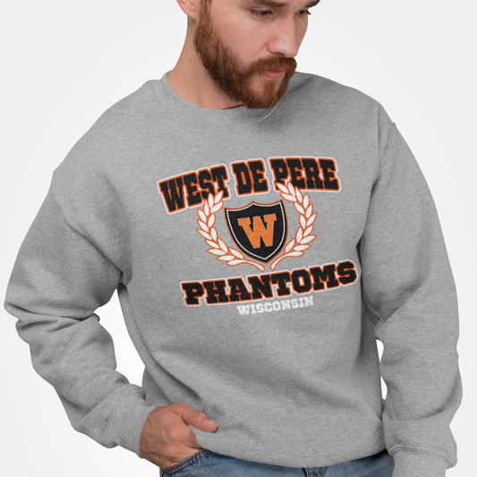 Heavy Gray Sweatshirt with Collegiate West De Pere Phantoms Design