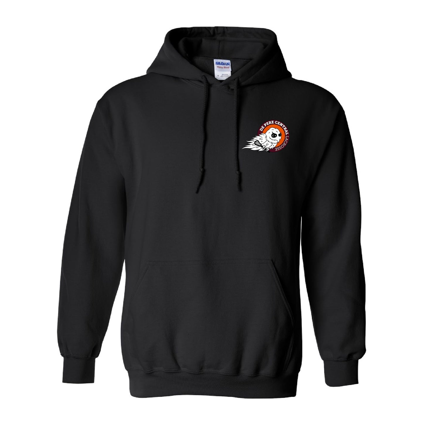 De Pere Central Lacrosse - Black Hoodie Sweatshirt - Ghostbirds Logo Left Chest