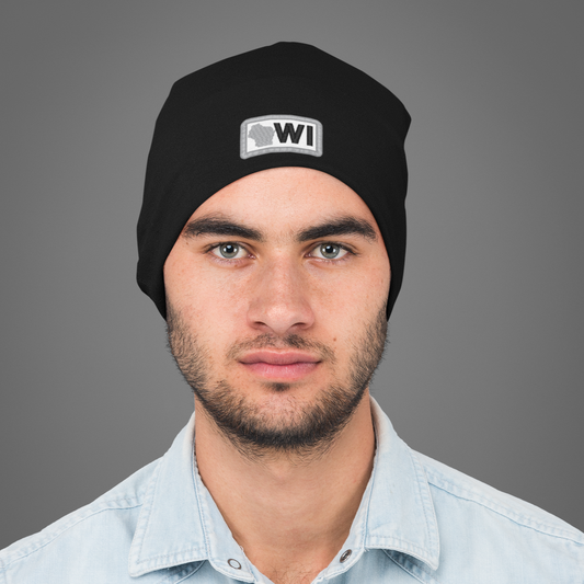 Mini Patched Beanie - Pick your State - Black Winter Hat