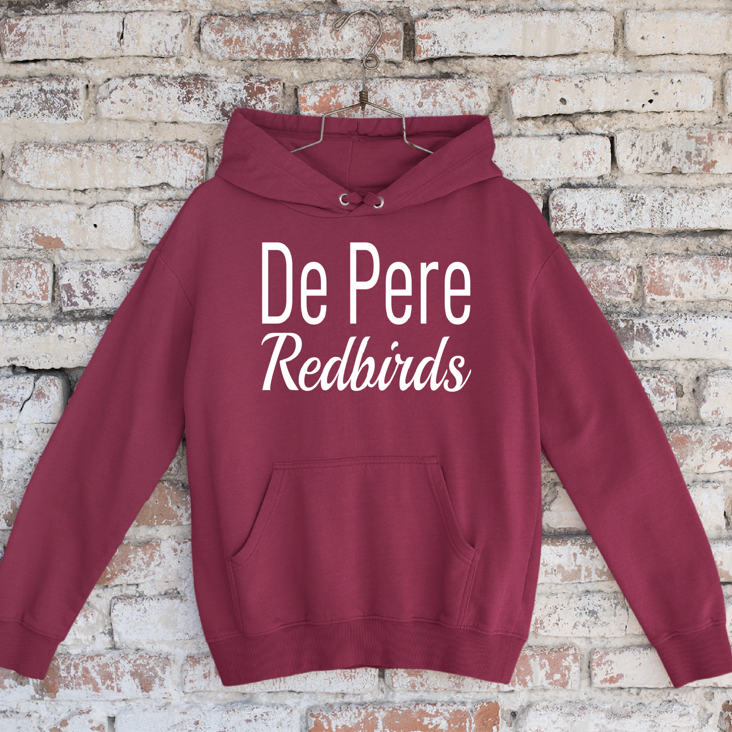 De Pere Redbirds Minimalist Design - Cardinal Red Tee, Crewneck, or Hoodie