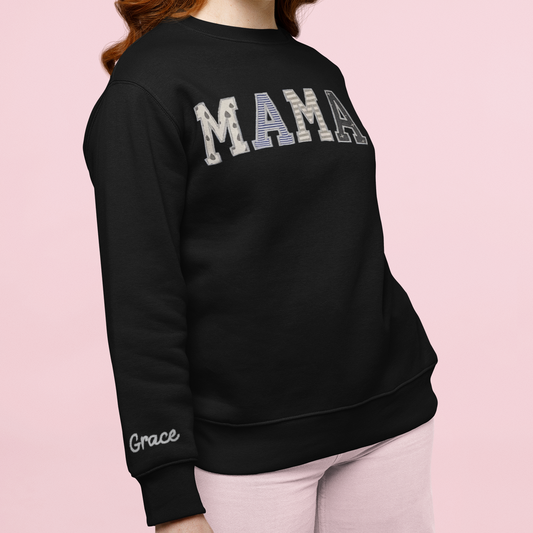 Mama Crewneck Sweatshirt - Custom Keepsake Embroidered - With name/s on sleeve