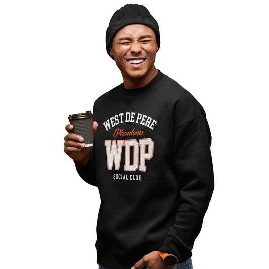 Heavy Black Sweatshirt with West De Pere Phantoms Social Club Design