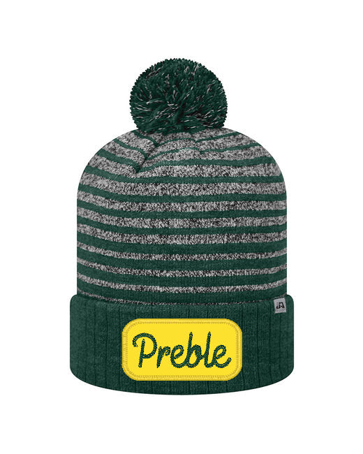 Preble Embroidered Patch Beanie Winter Hats - Yellow Chainstitich Patch