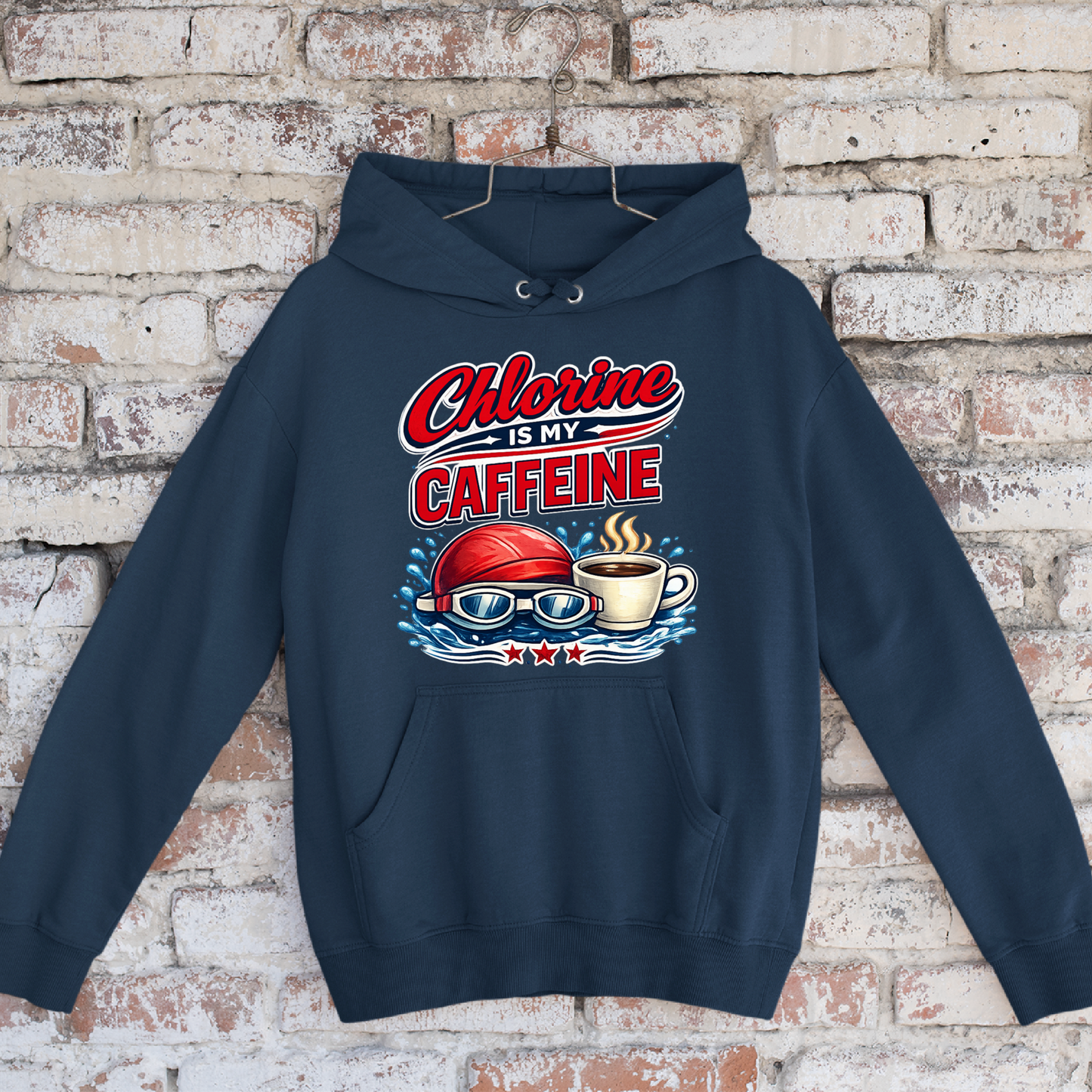 Caffeine is my Chlorine Vintage - Navy Tee, Long Sleeve Tee, Crewneck, or Hoodie