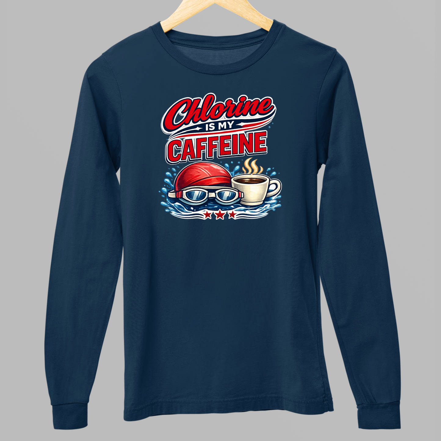 Caffeine is my Chlorine Vintage - Navy Tee, Long Sleeve Tee, Crewneck, or Hoodie