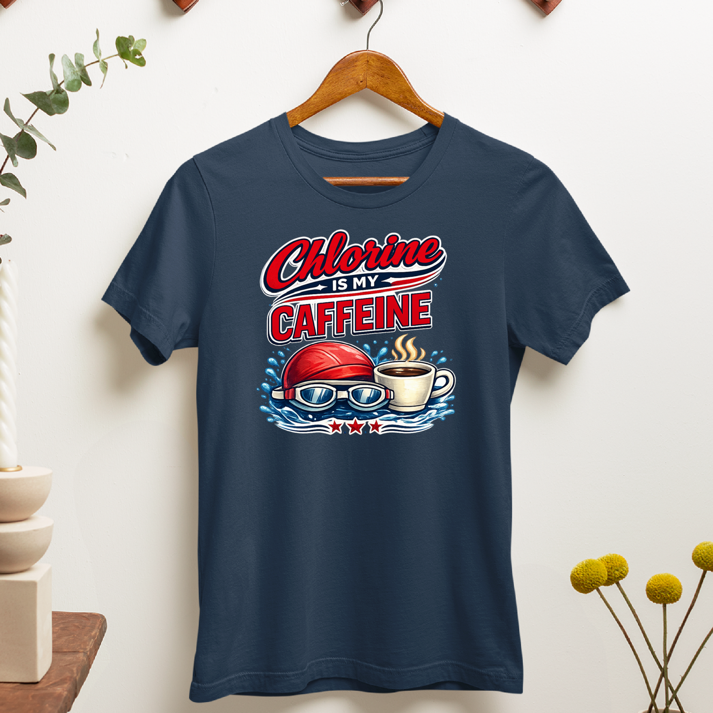 Caffeine is my Chlorine Vintage - Navy Tee, Long Sleeve Tee, Crewneck, or Hoodie