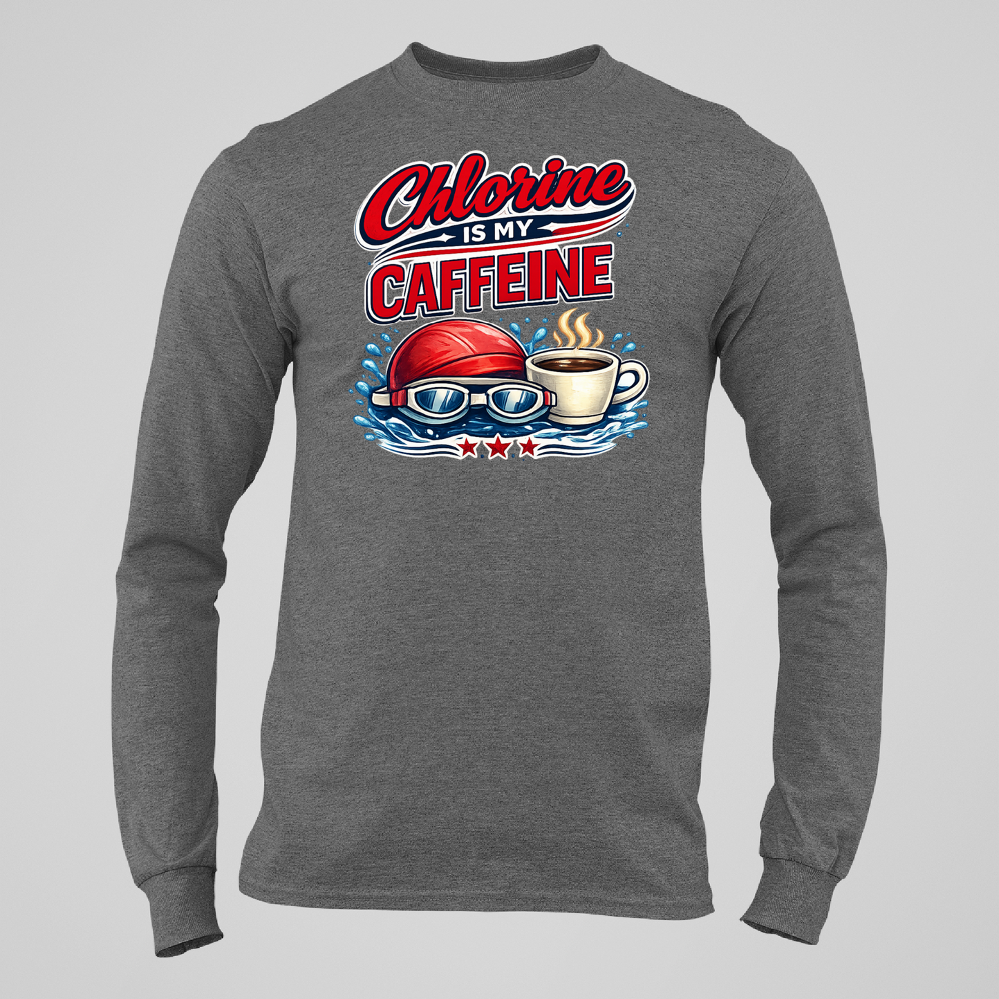 Caffeine is my Chlorine Vintage - Dark Heather Tee, Long Sleeve Tee, Crewneck, or Hoodie