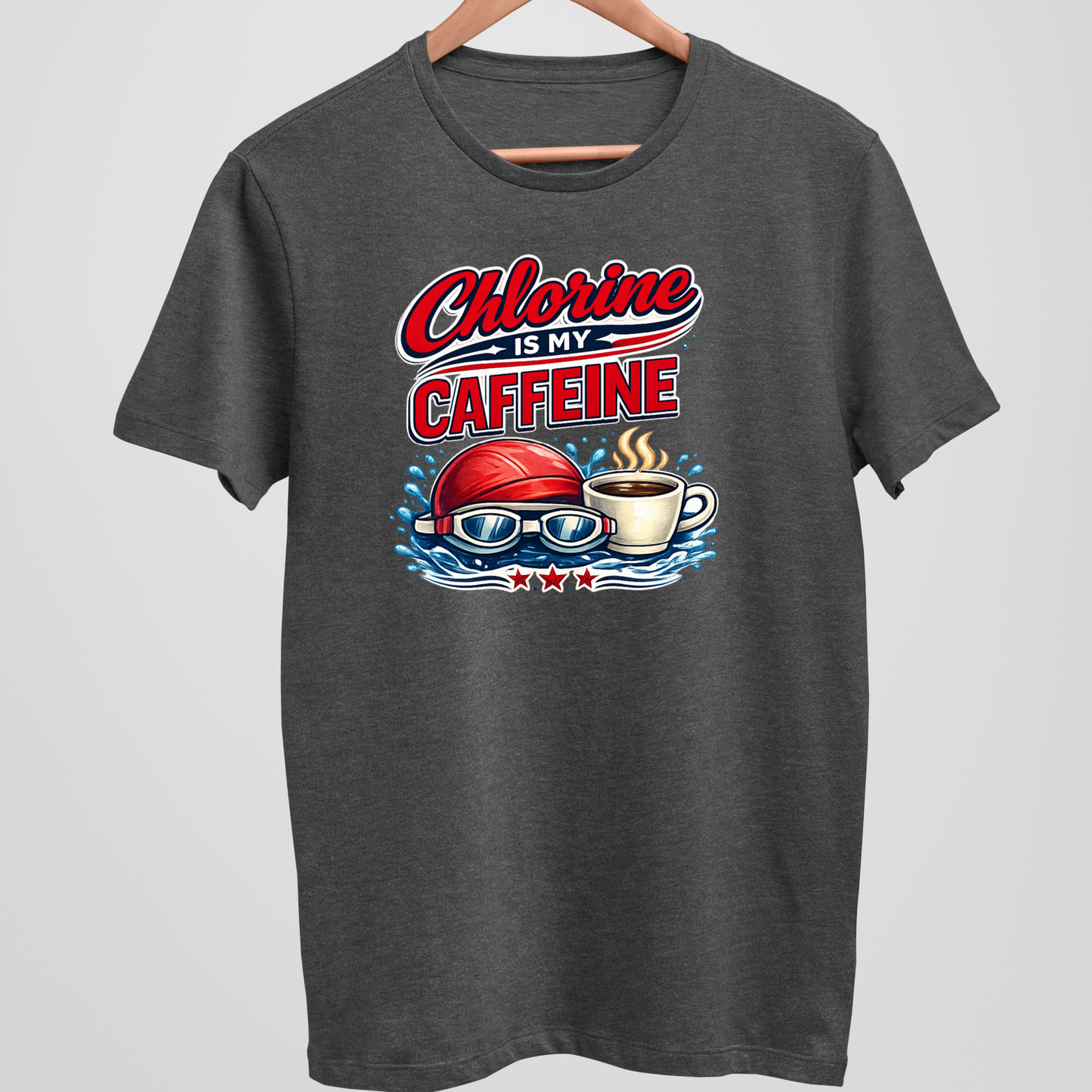 Caffeine is my Chlorine Vintage - Dark Heather Tee, Long Sleeve Tee, Crewneck, or Hoodie