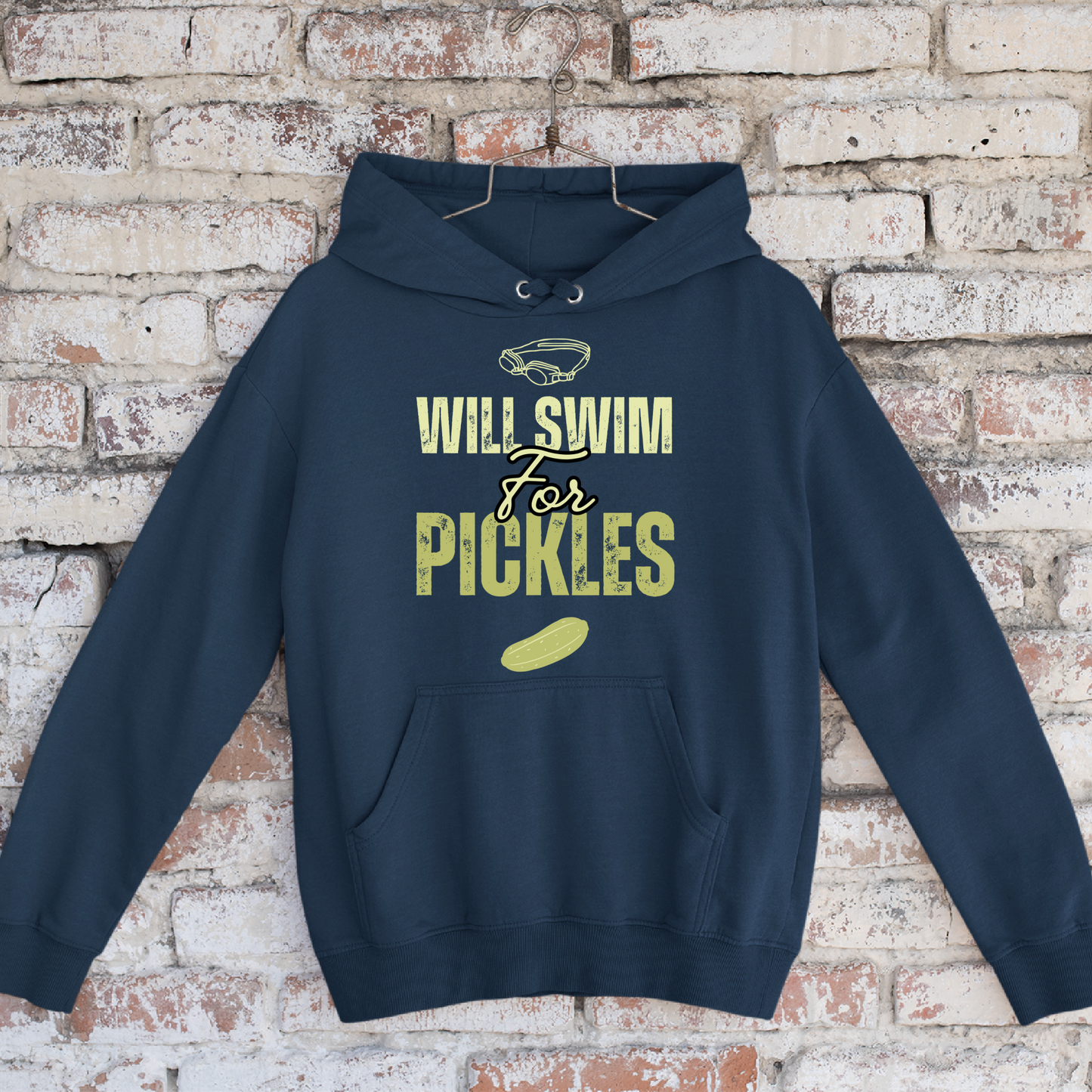 Will Swim for Pickles Graphic - Navy Tee, Long Sleeve Tee, Crewneck, or Hoodie