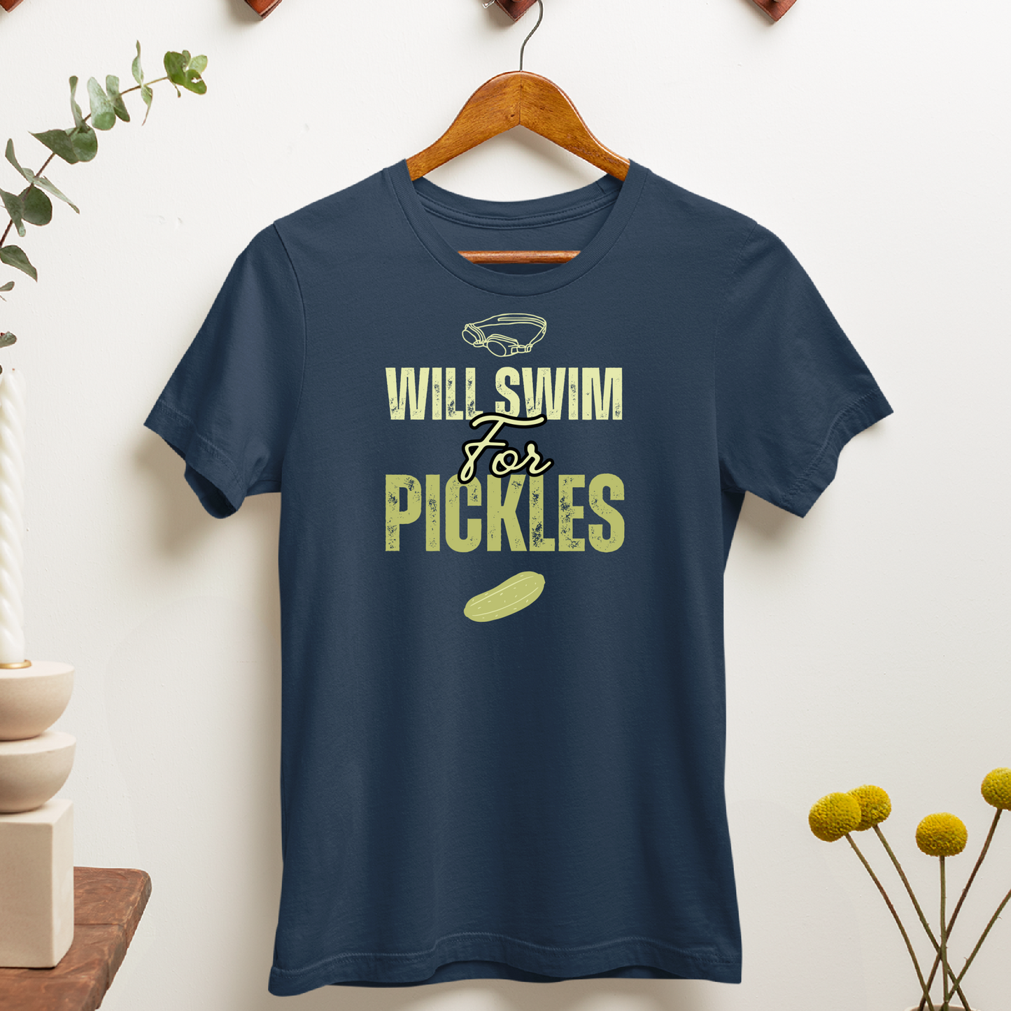 Will Swim for Pickles Graphic - Navy Tee, Long Sleeve Tee, Crewneck, or Hoodie