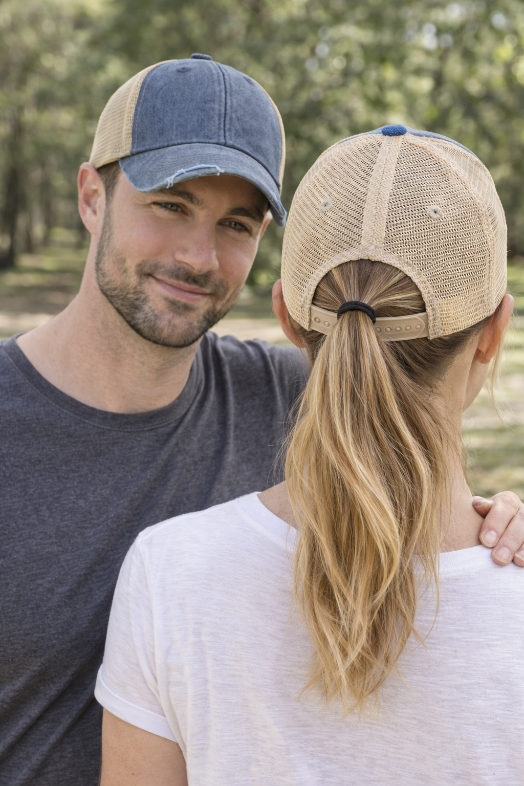 Navy Trucker Hat - Pigment Dyed - Embroidered "Chlorine is my Caffeine"