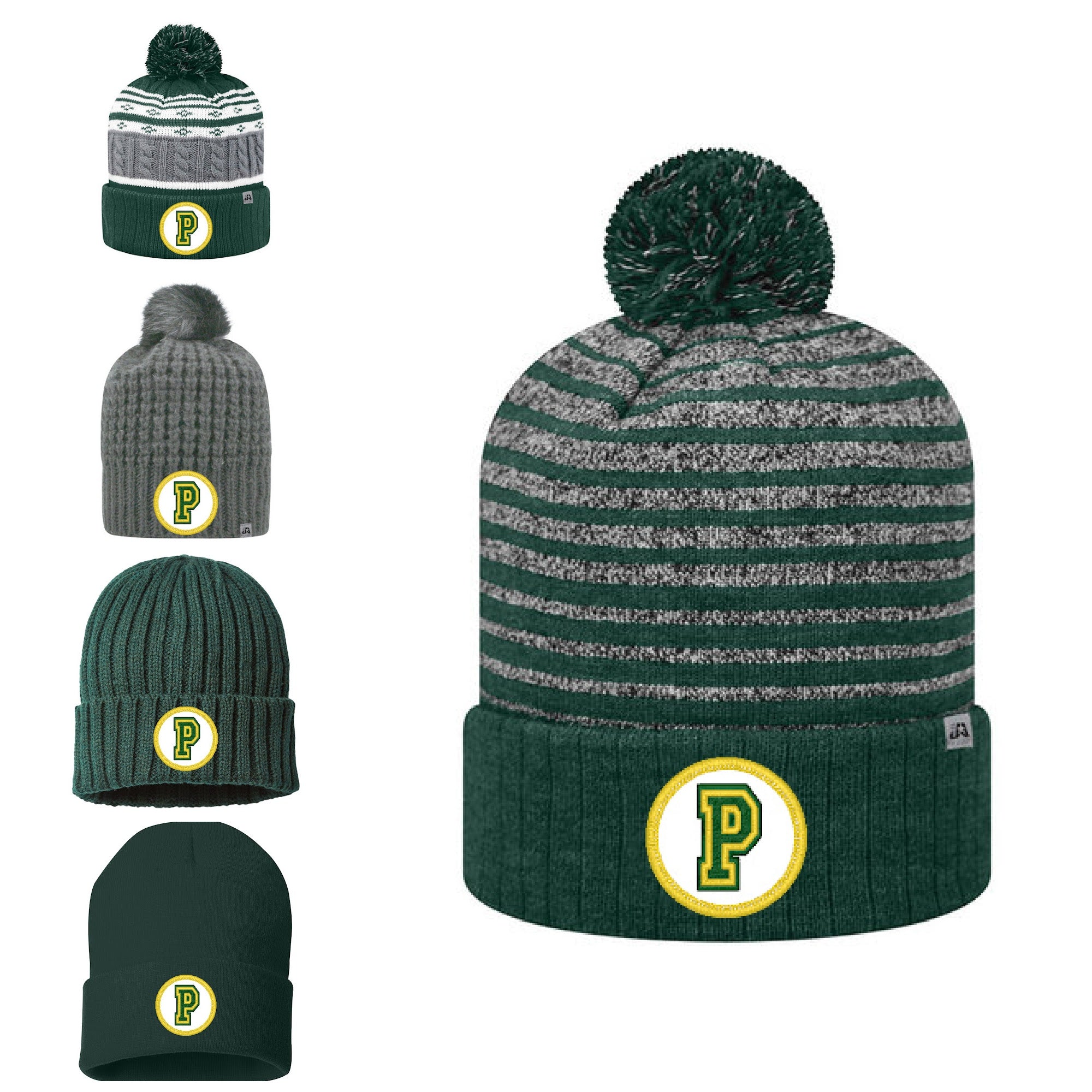 Preble Embroidered Patch Beanie Winter Hats Yellow Edge Block Patch Gracie Designs