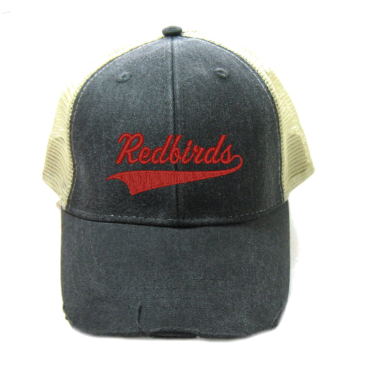 De Pere Redbirds - Black Distressed Snapback Trucker Hat