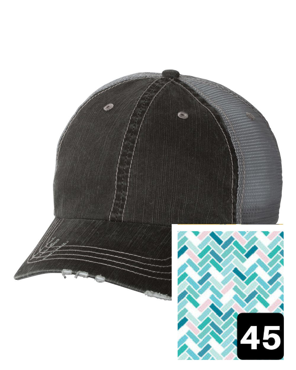 gray distressed trucker hat with pink star graphic fabric state of Georgia