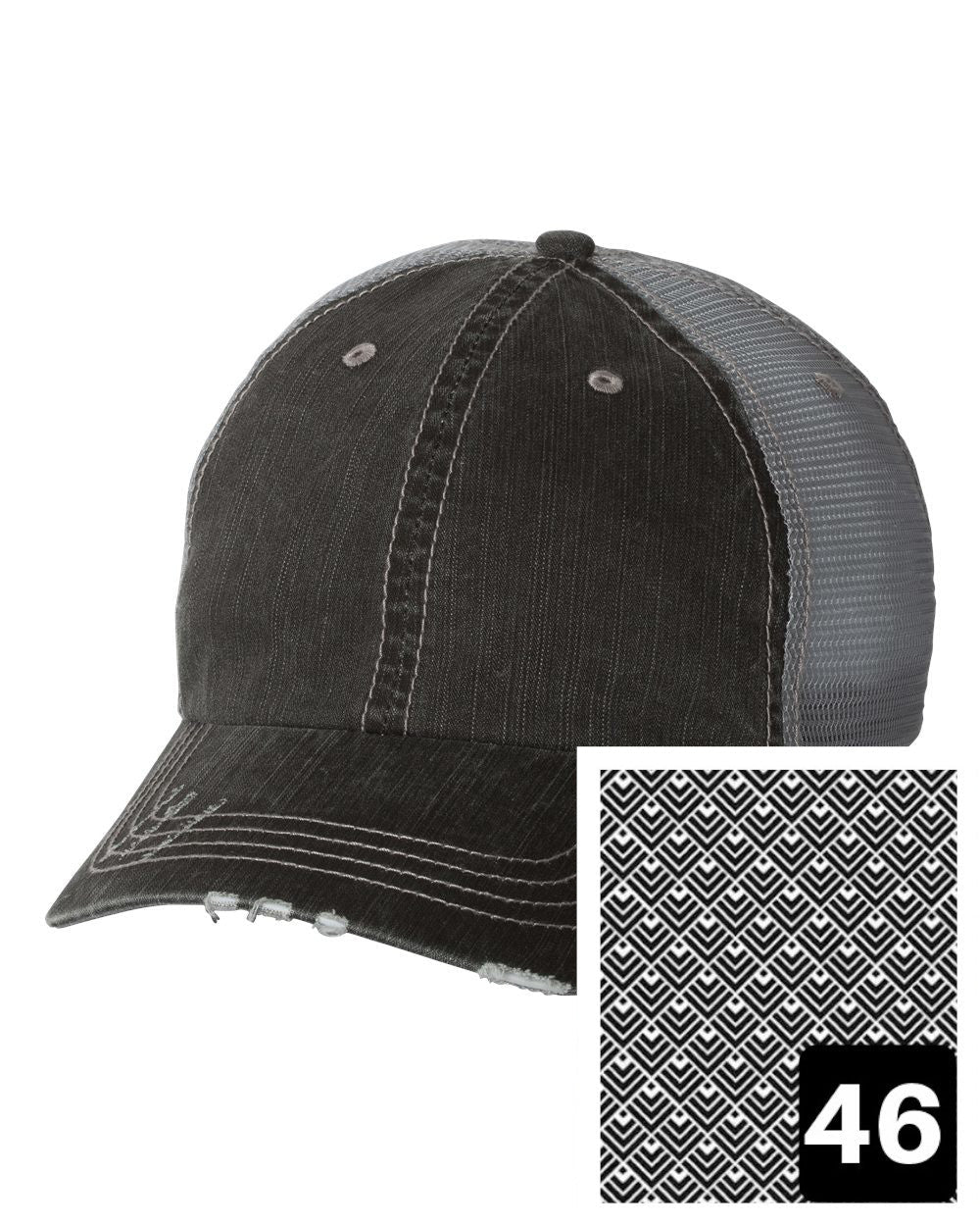 gray distressed trucker hat with multi-color floral on white fabric state of Connecticut