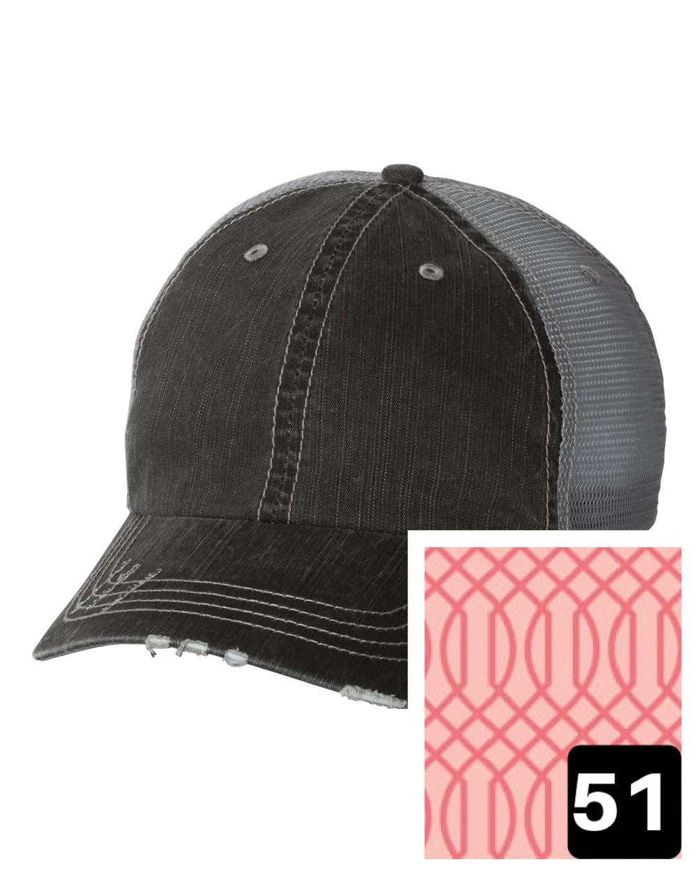 gray distressed trucker hat with gray geometric fabric state of Maine