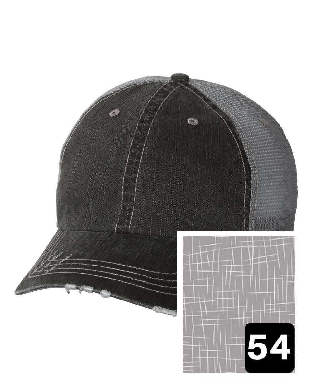 gray distressed trucker hat with multi-color stripe fabric state of Maine