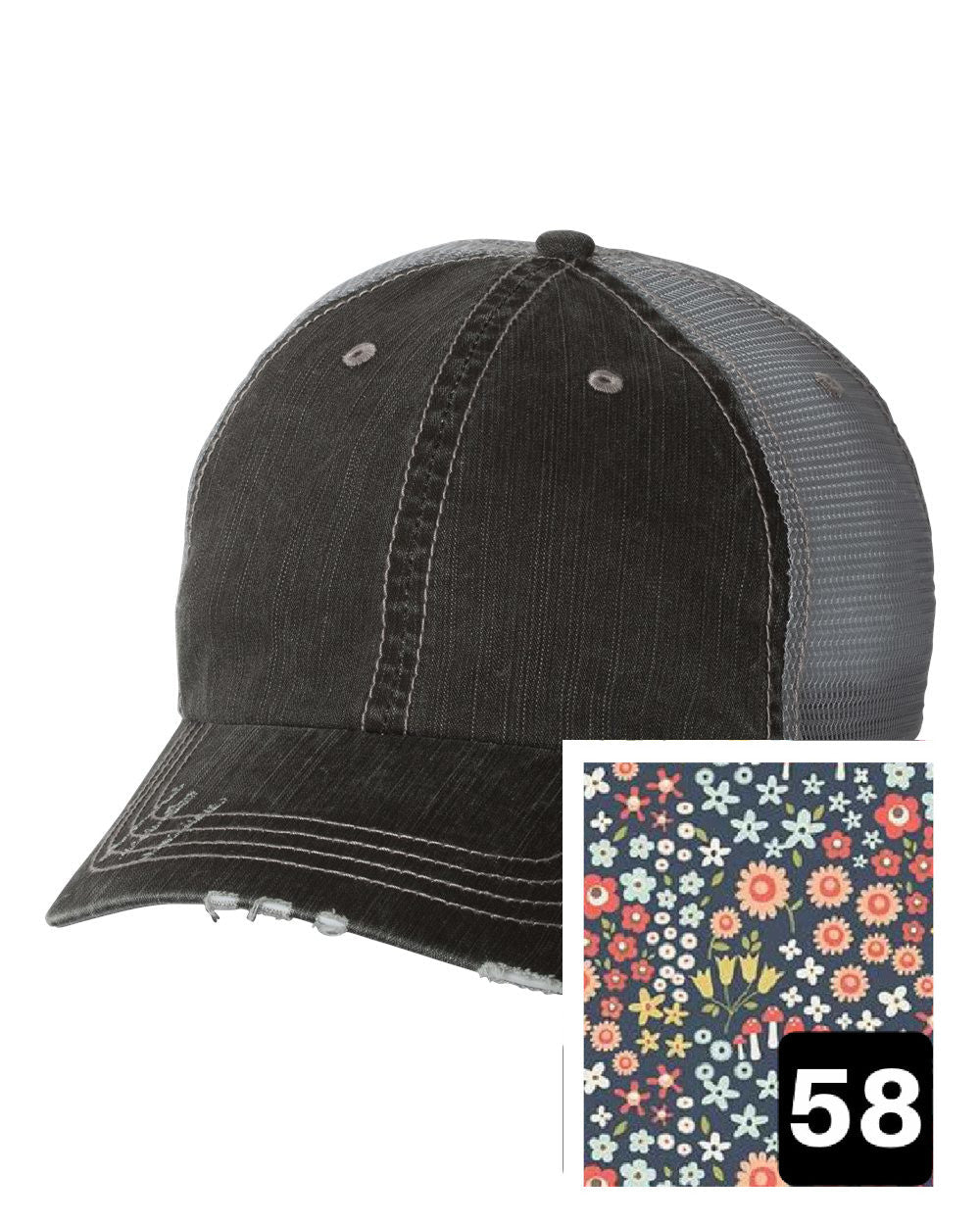 gray distressed trucker hat with white dont on navy fabric state of Georgia