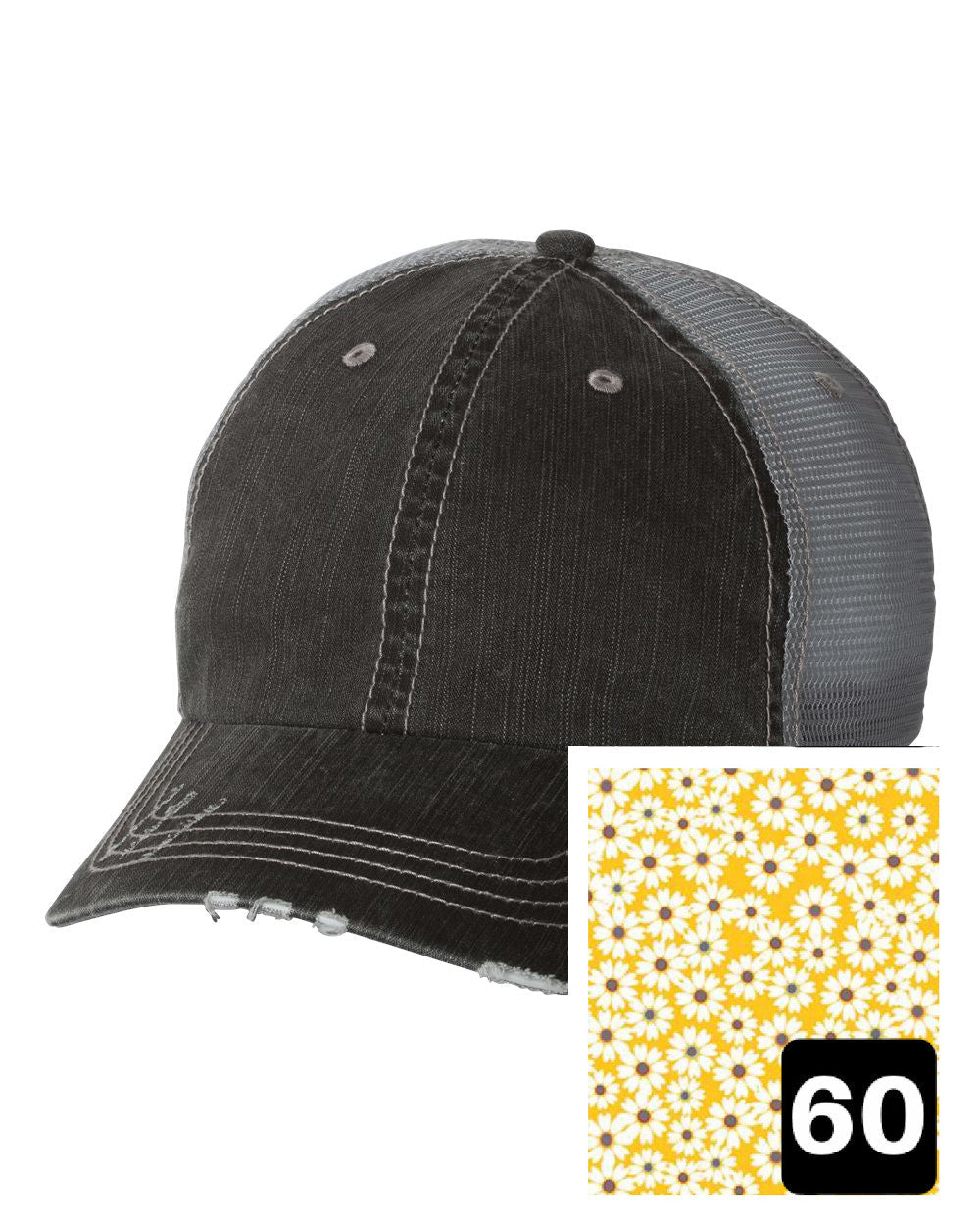 Arizona Hat | Gray Distressed Trucker Cap | Many Fabric Choices