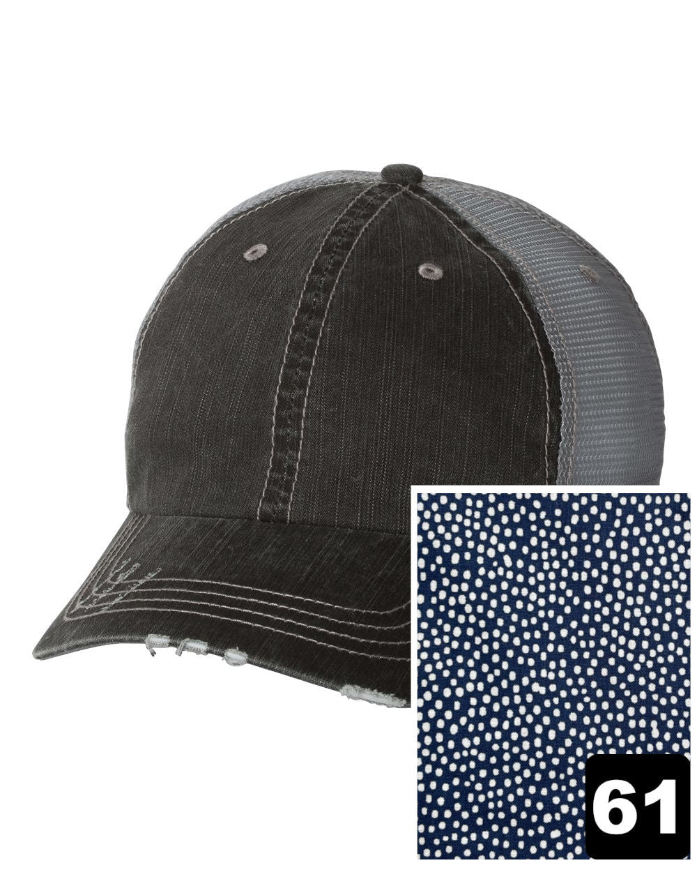Nevada Hat | Gray Distressed Trucker Cap | Many Fabric Choices