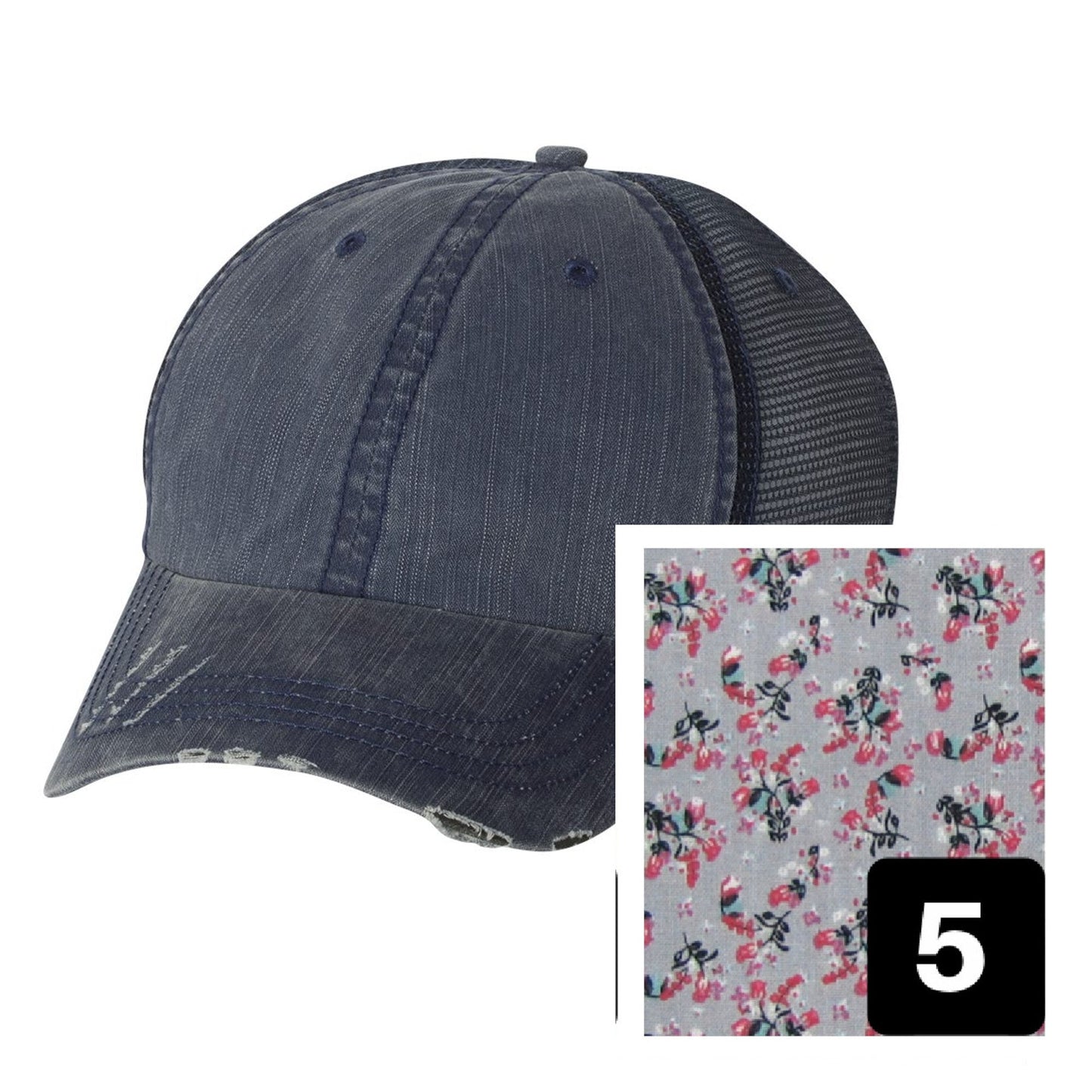 Vermont Hat | Navy Distressed Trucker Cap | Many Fabric Choices