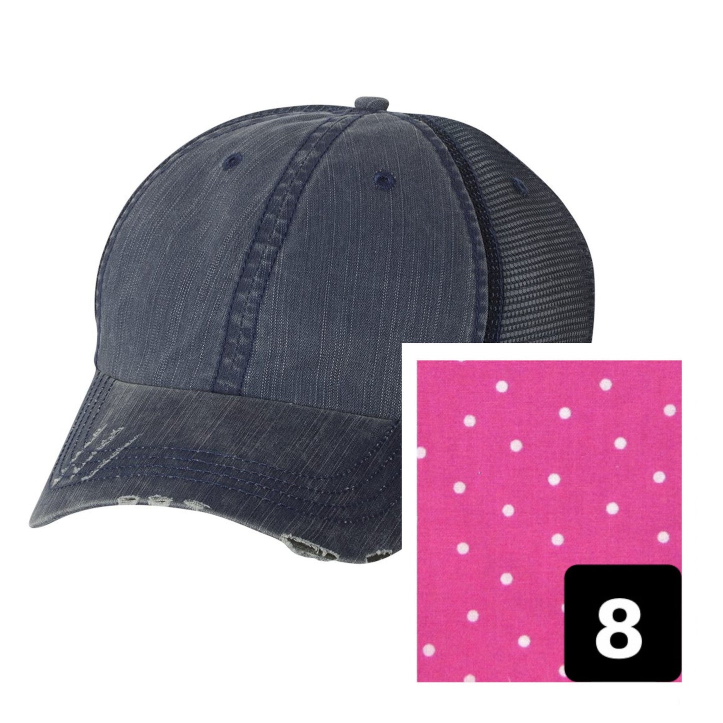 Rhode Island Hat | Navy Distressed Trucker Cap | Many Fabric Choices