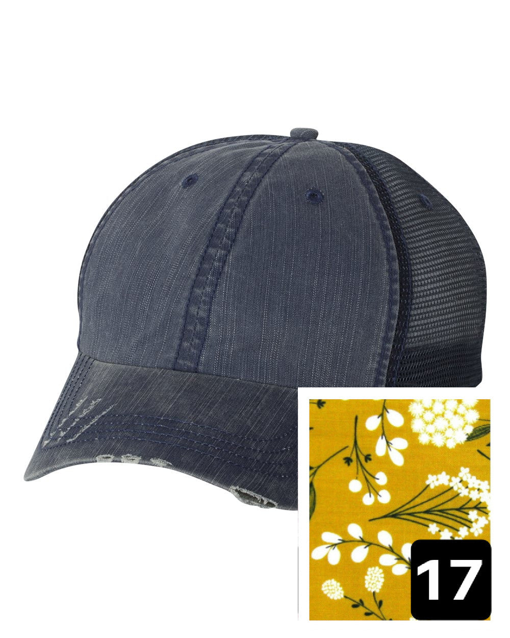 Kansas Hat | Navy Distressed Trucker Cap | Many Fabric Choices