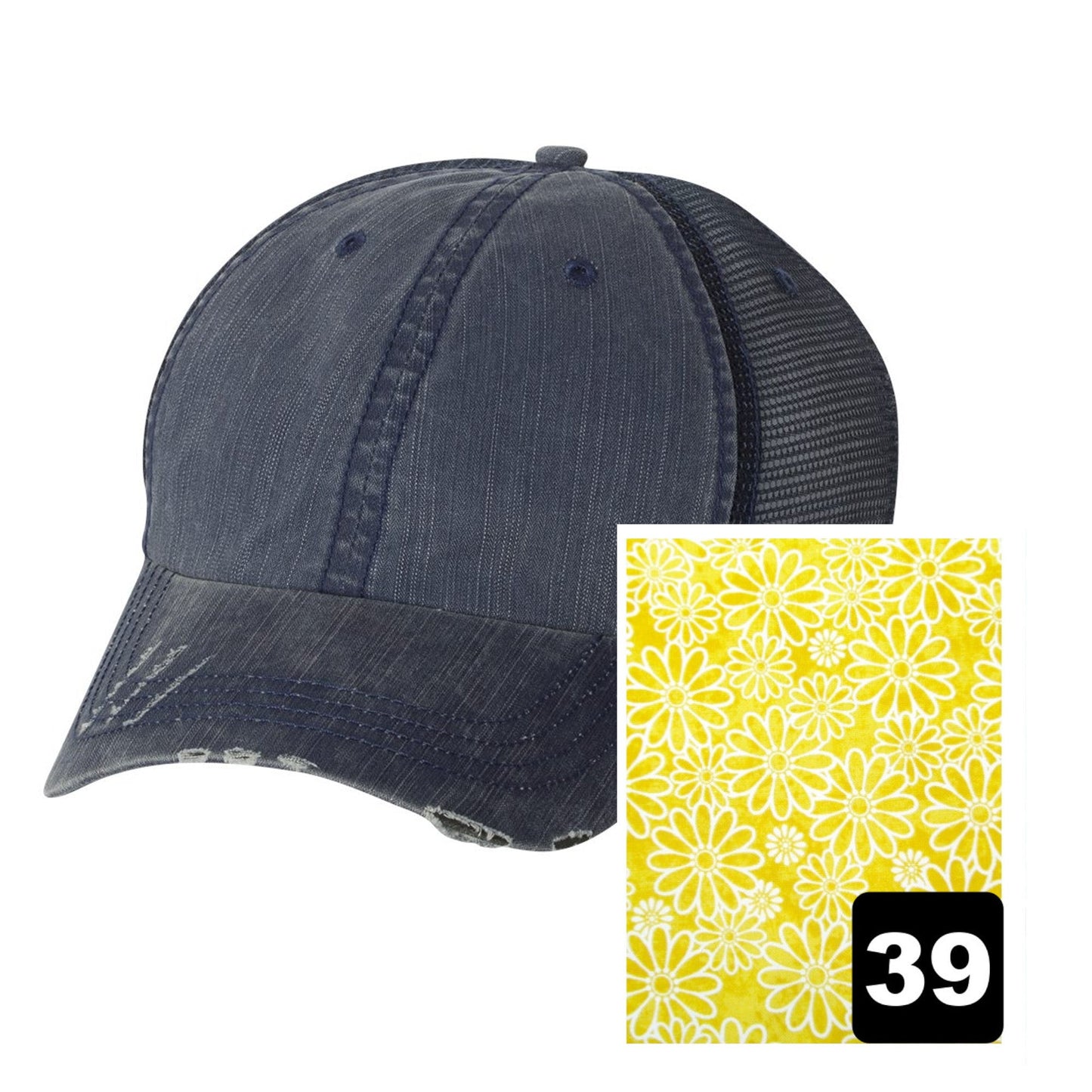 Vermont Hat | Navy Distressed Trucker Cap | Many Fabric Choices