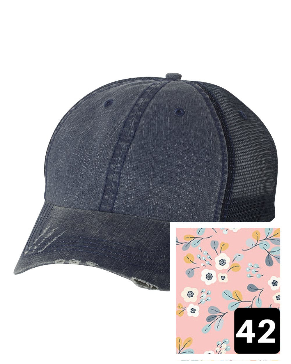 Connecticut Hat | Navy Distressed Trucker Cap | Many Fabric Choices